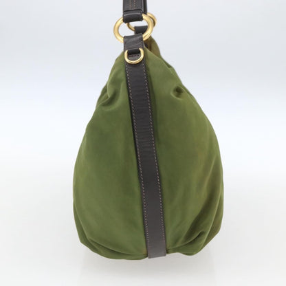 Prada PRADA Shoulder Bag Nylon Leather Khaki Gold Authentic 165173