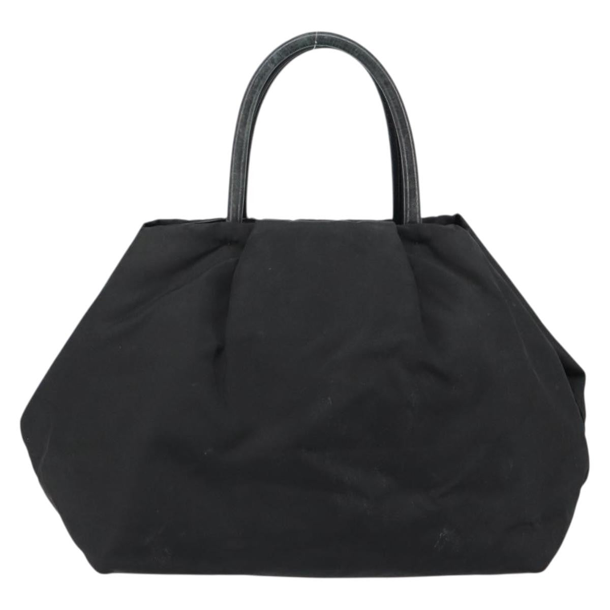 Prada PRADA ribbon Hand Bag Nylon Leather Black Gold Authentic 153236