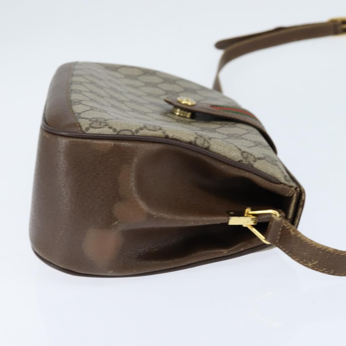 Gucci GUCCI GG Supreme Web Sherry Line Bag PVC Beige Gold 116 02 076 Authentic 148812