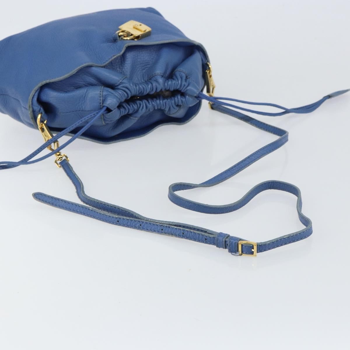Burberry BURBERRY Shoulder Bag Leather Blue Gold Authentic 157793