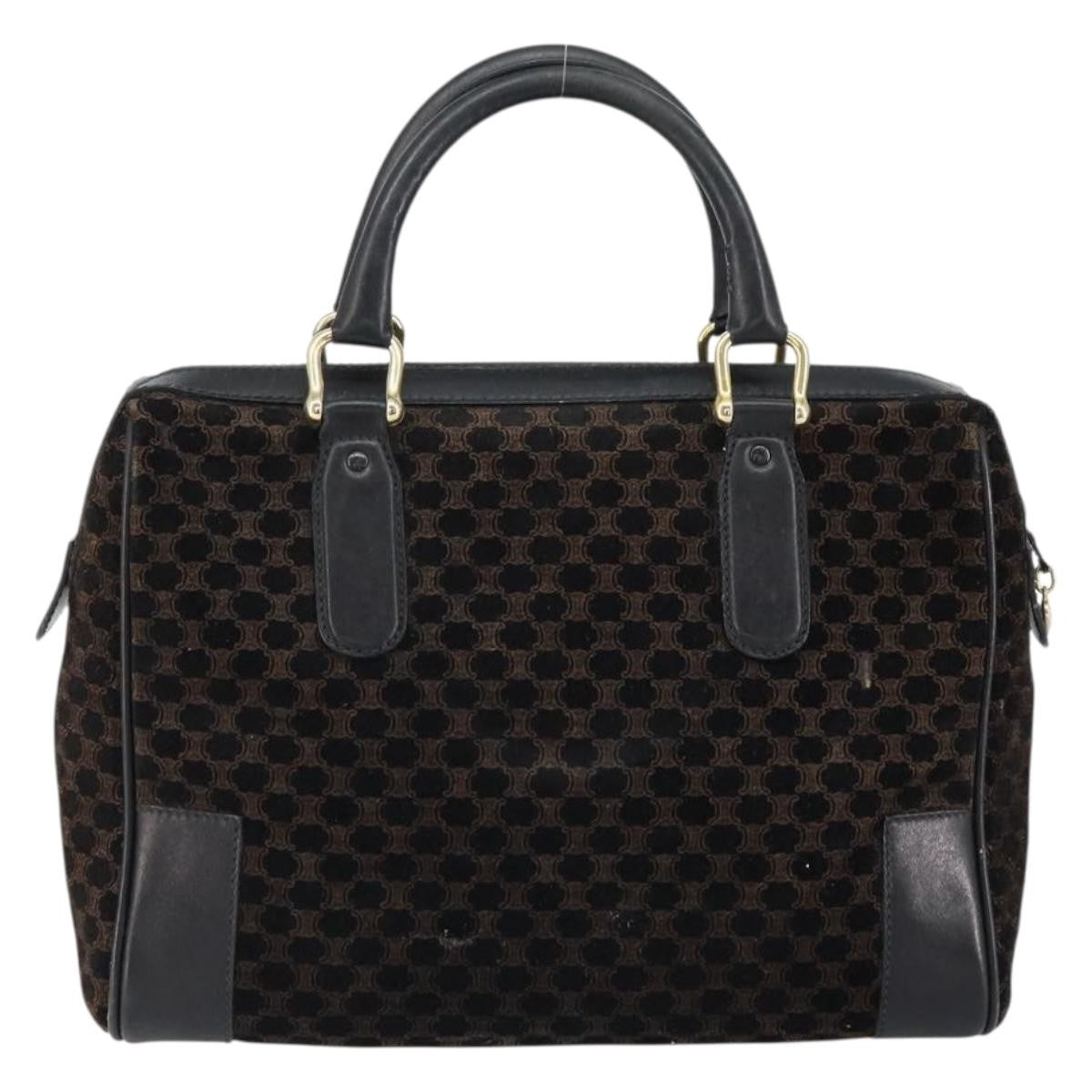 Celine CELINE Macadam Canvas Hand Bag Suede Black Gold Authentic ep11623