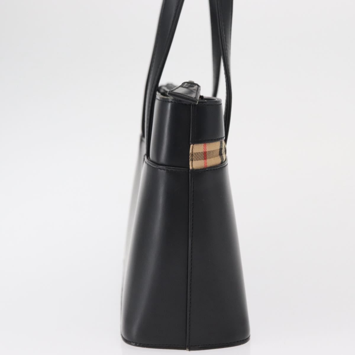 Burberry BURBERRY Nova Check Hand Bag Leather Black Silver Authentic SW1869
