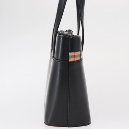 Burberry BURBERRY Nova Check Hand Bag Leather Black Silver Authentic SW1869