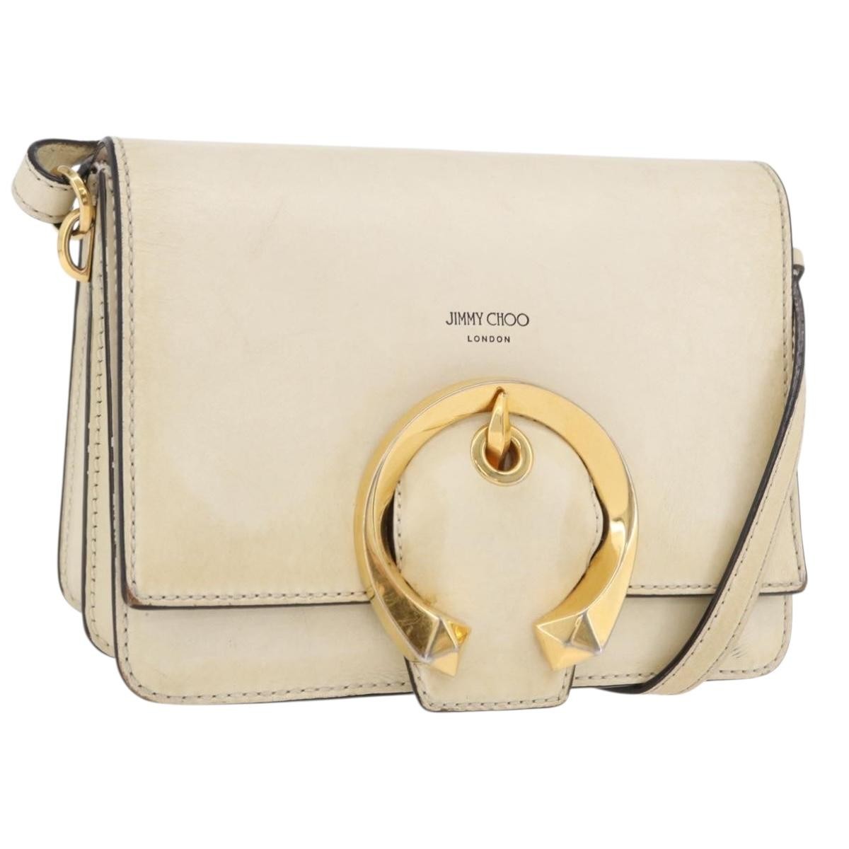 Jimmy Choo Jimmy Choo Shoulder Bag Leather White Gold Authentic BA12336