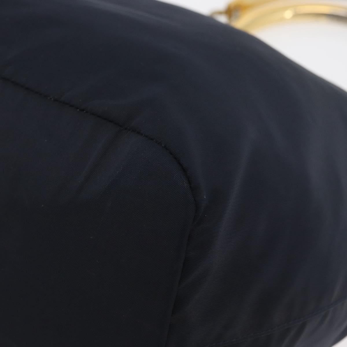 Prada PRADA Metal Handle Hand Bag Nylon Navy Gold Authentic 178739