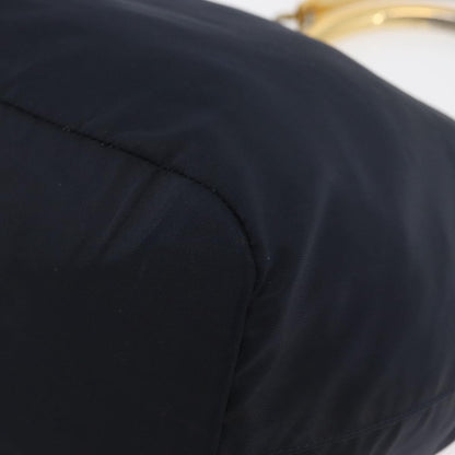 Prada PRADA Metal Handle Hand Bag Nylon Navy Gold Authentic 178739
