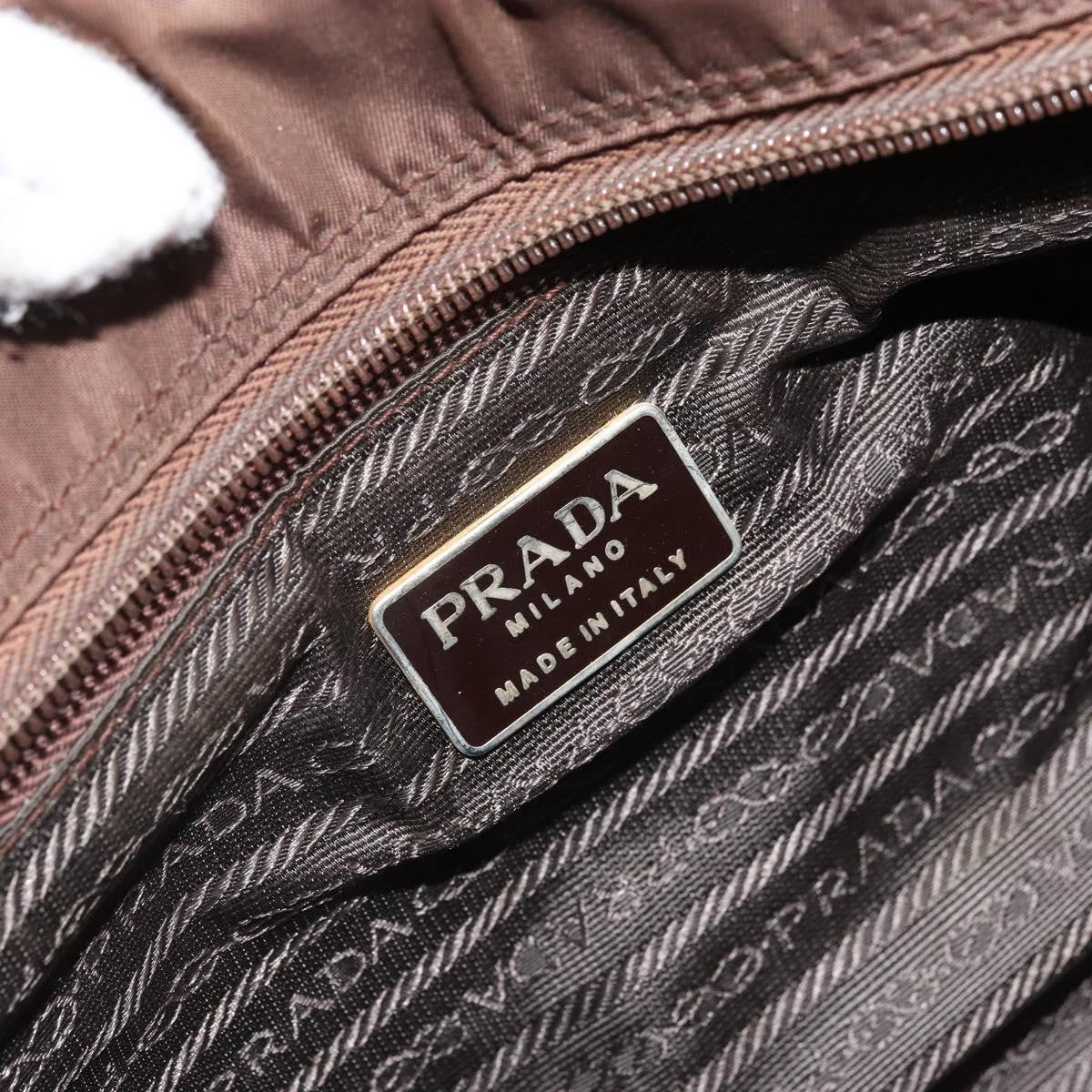 Prada PRADA Chain Hand Bag Nylon Brown Gold Authentic YKZ136