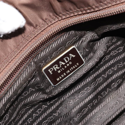 Prada PRADA Chain Hand Bag Nylon Brown Gold Authentic YKZ136