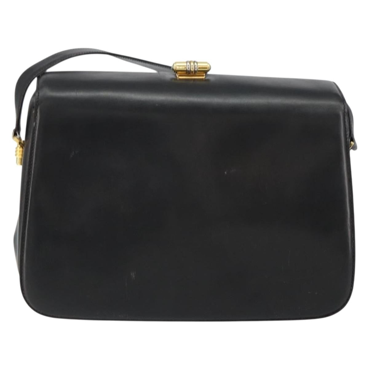 Gucci GUCCI Shoulder Bag Leather Black Gold Authentic 155306