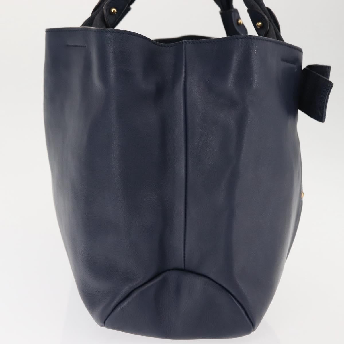 Salvatore Ferragamo Salvatore Ferragamo Vala Tote Bag Leather Navy Gold Authentic 145957