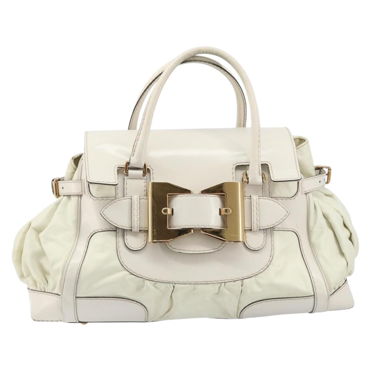 Gucci GUCCI Hand Bag Leather White Gold 189883 Authentic ka2690
