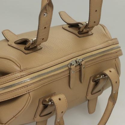 Burberry BURBERRY Hand Bag Leather Beige Silver Authentic ep9861
