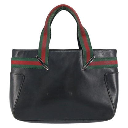 Gucci GUCCI Web Sherry Line Hand Bag Leather Black Silver 73984 Authentic 158386