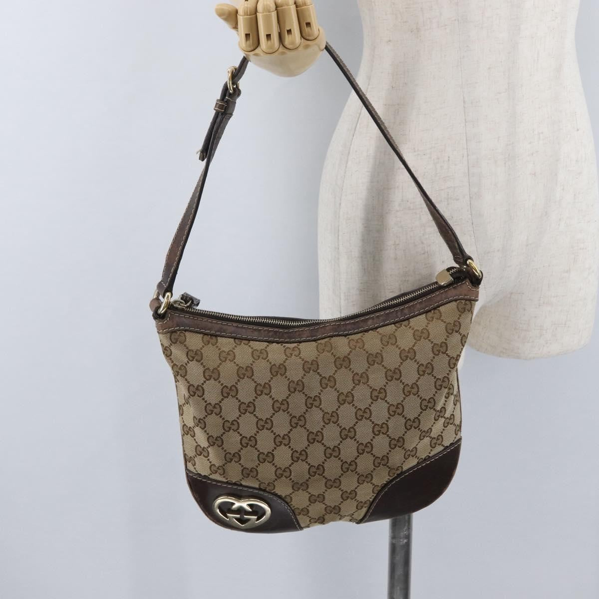 Gucci GUCCI GG Canvas Shoulder Bag Beige Gold 257072 Authentic gh1853