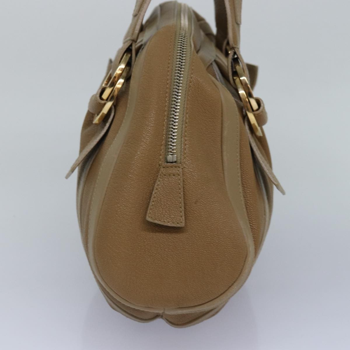 Bvlgari BVLGARI Hand Bag Leather Beige Gold Authentic yk14360