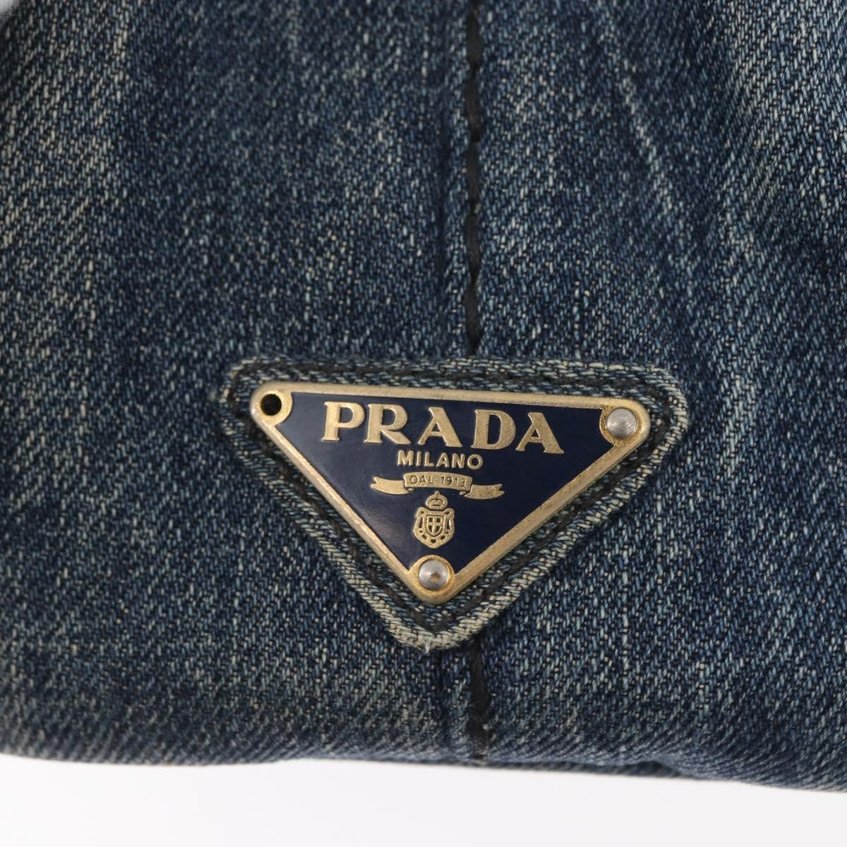 Prada PRADA Canapa PM Hand Bag Denim Blue Gold Authentic bs34435