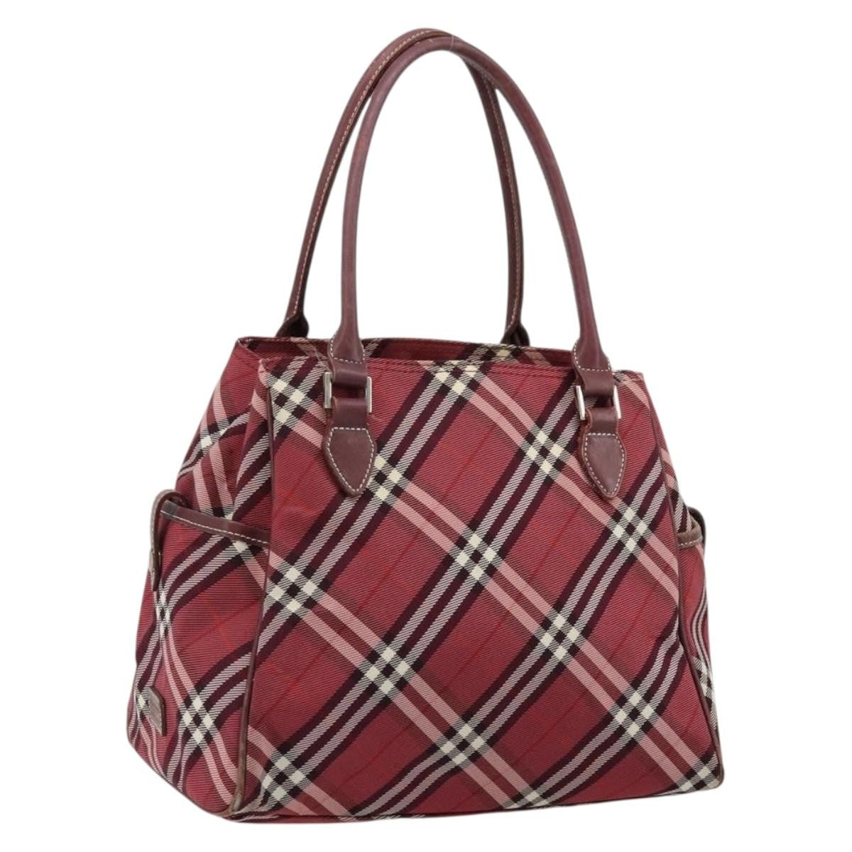 Burberry BURBERRY Nova Check Blue Label Hand Bag Nylon Red Silver Authentic bs34679