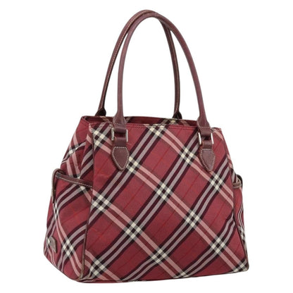 Burberry BURBERRY Nova Check Blue Label Hand Bag Nylon Red Silver Authentic bs34679
