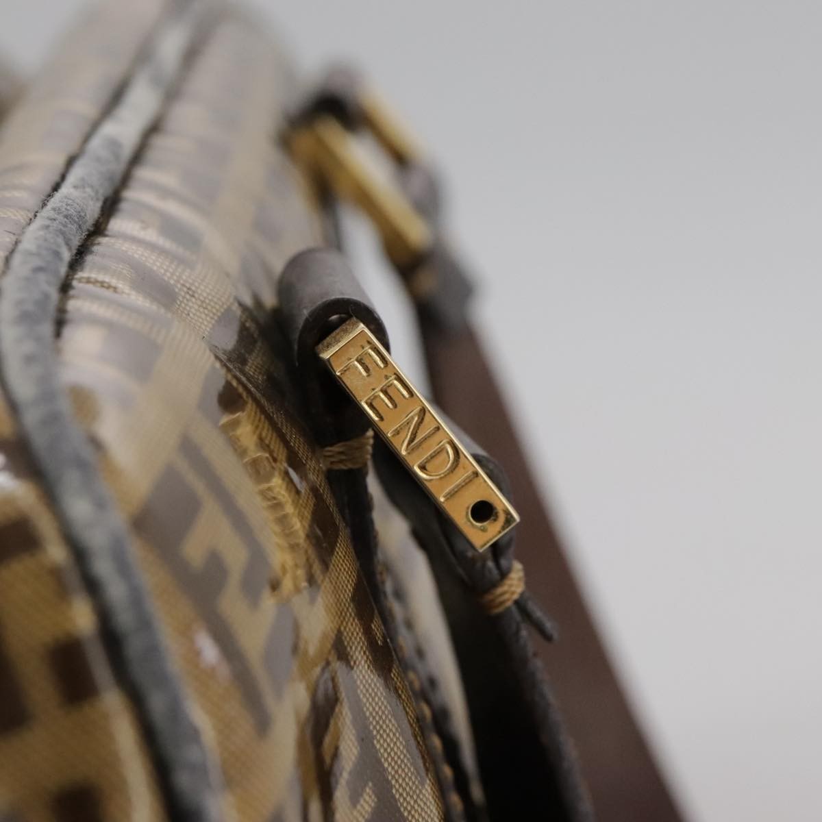 Fendi FENDI Zucchino Canvas Hand Bag Brown Gold Authentic bs21516