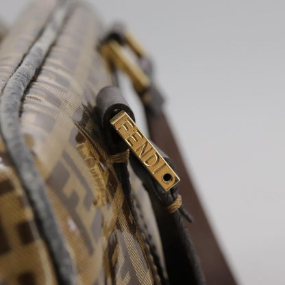 Fendi FENDI Zucchino Canvas Hand Bag Brown Gold Authentic bs21516