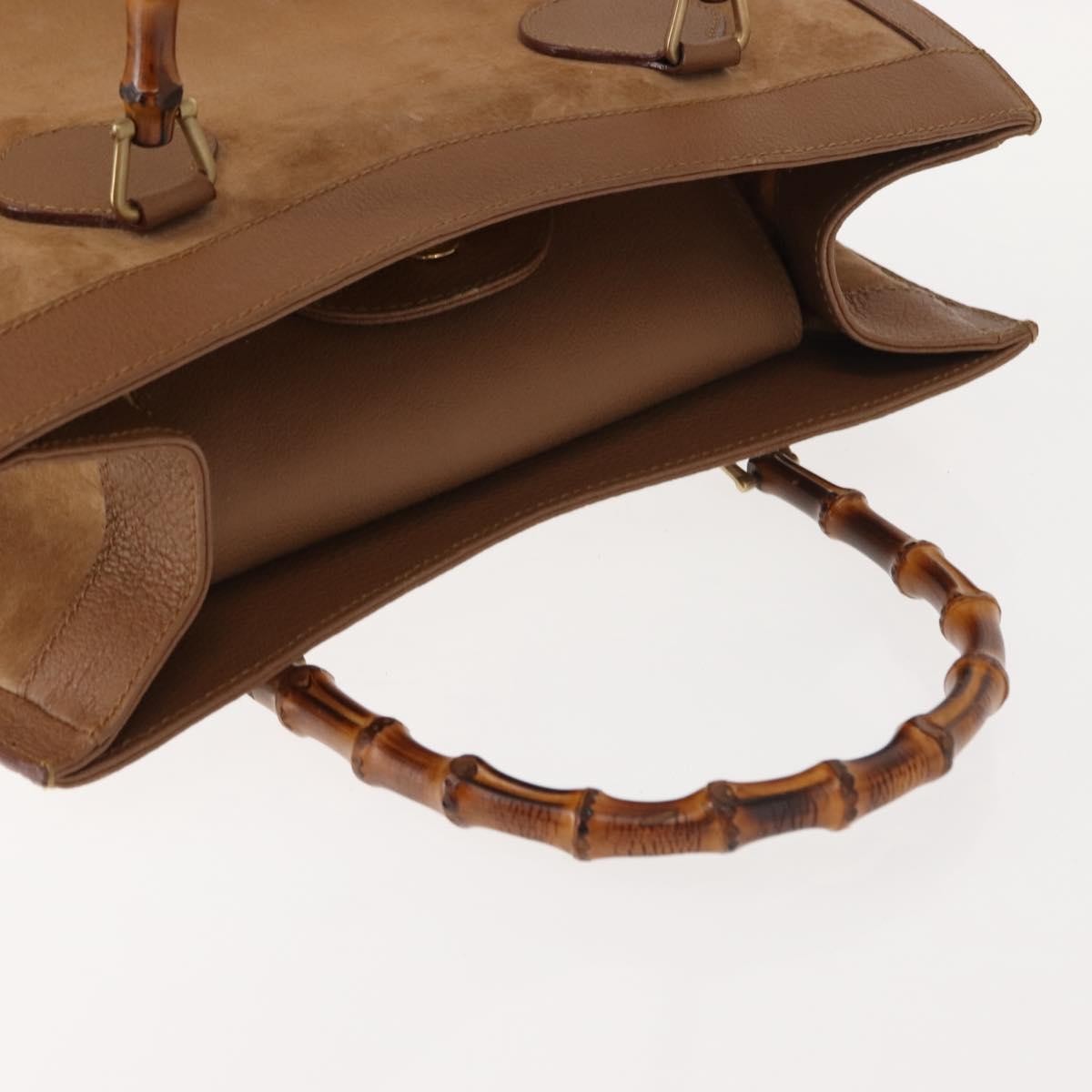 Gucci GUCCI Bamboo Hand Bag Suede Leather Beige Gold 002 123 0260 Authentic ep11567