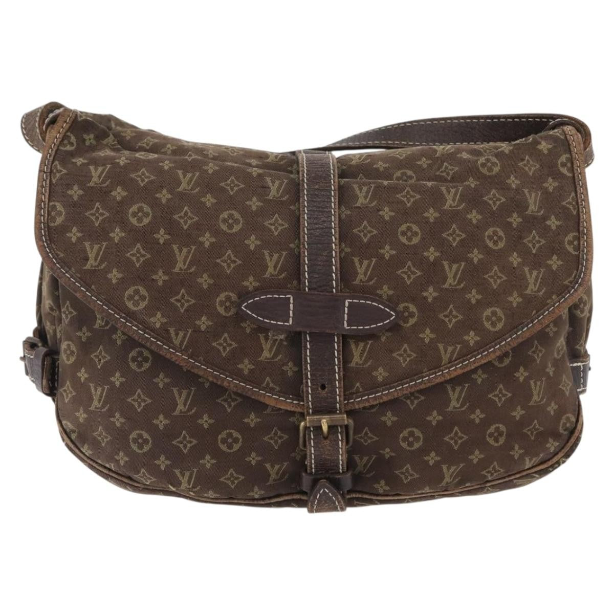Louis Vuitton LOUIS VUITTON Monogram Mini Lin SaumurPM Shoulder Bag Brown M95227 Authentic BSZ306