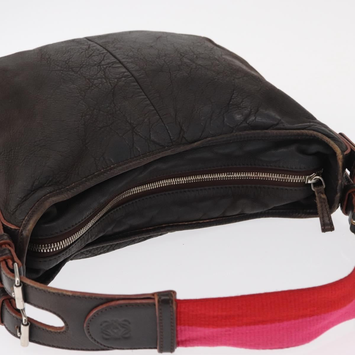 Loewe LOEWE Shoulder Bag Leather Brown Silver Authentic 155631