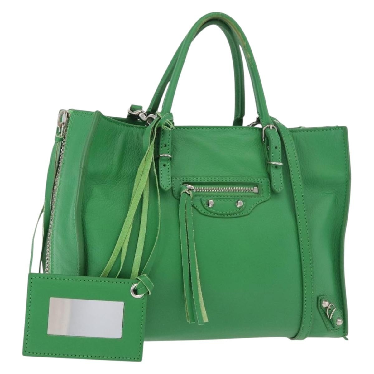 Balenciaga BALENCIAGA The Paper Tote Bag Leather 2way Green Silver 370926 Authentic 179403A