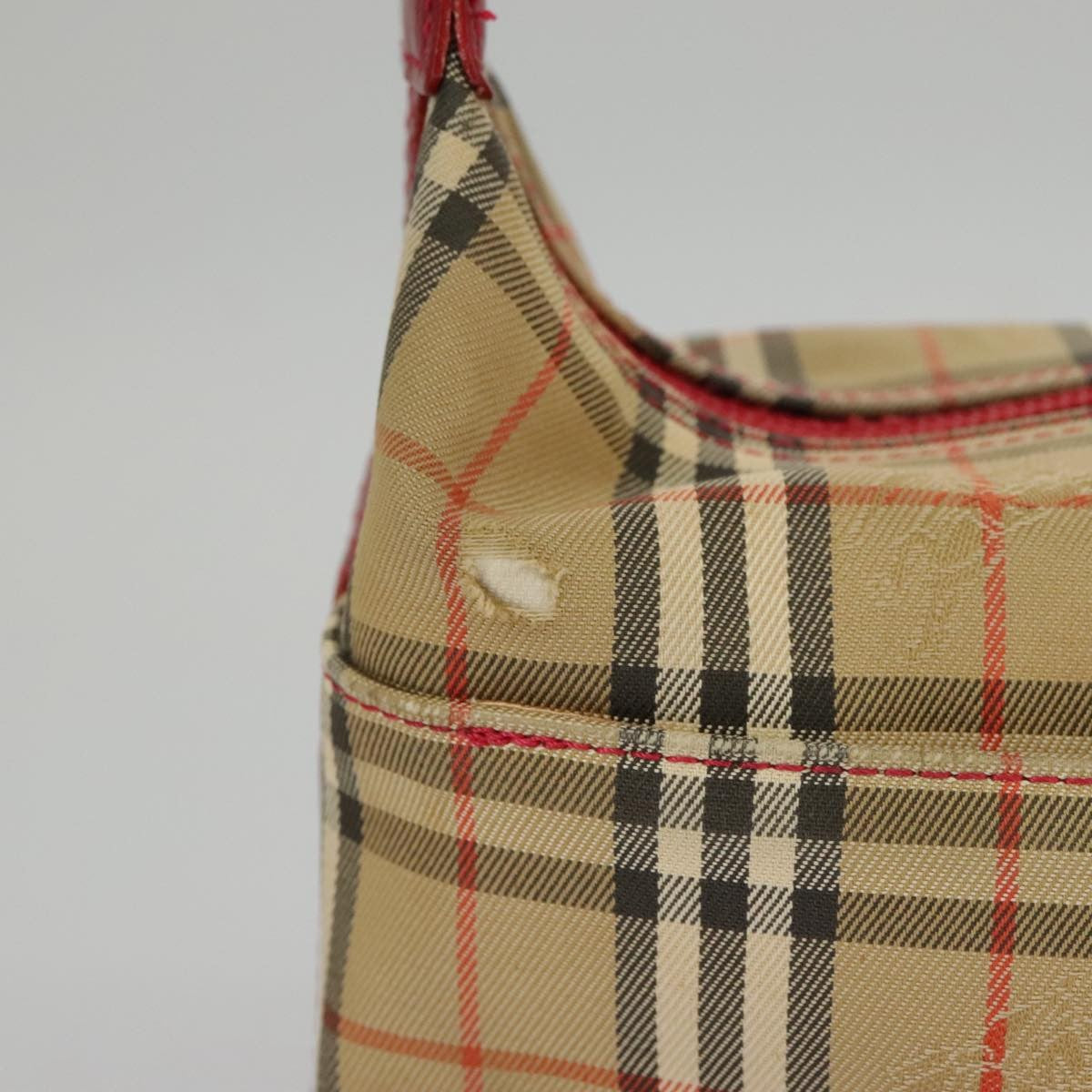 Burberry BURBERRY Nova Check Shoulder Bag Canvas Leather Beige Gold Red Authentic 98900