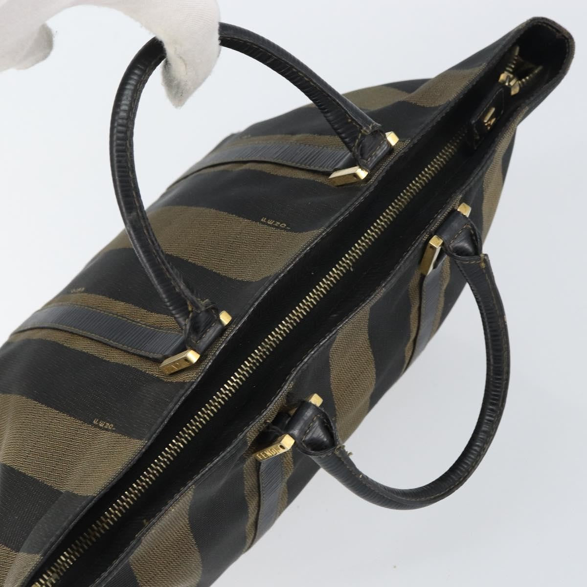 Fendi FENDI Pecan Canvas Hand Bag Black Brown Authentic 158368