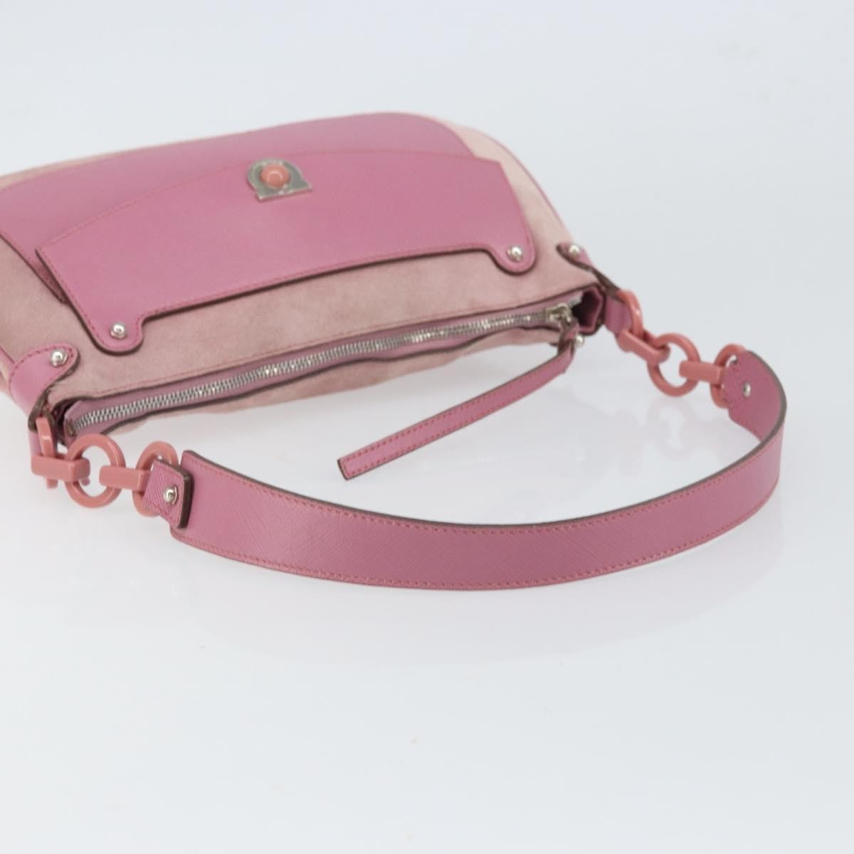 Salvatore Ferragamo Salvatore Ferragamo Gancini Shoulder Bag Suede Pink Silver Authentic 166453