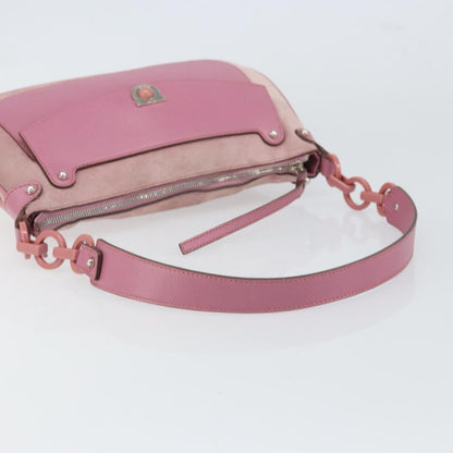Salvatore Ferragamo Salvatore Ferragamo Gancini Shoulder Bag Suede Pink Silver Authentic 166453