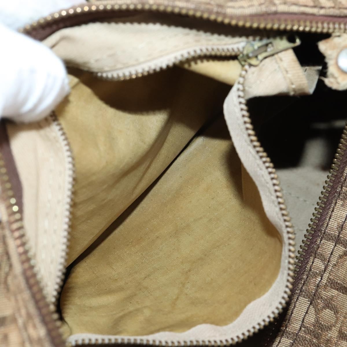 Dior Christian Dior Trotter Canvas Boston Bag Brown Gold Authentic 141365