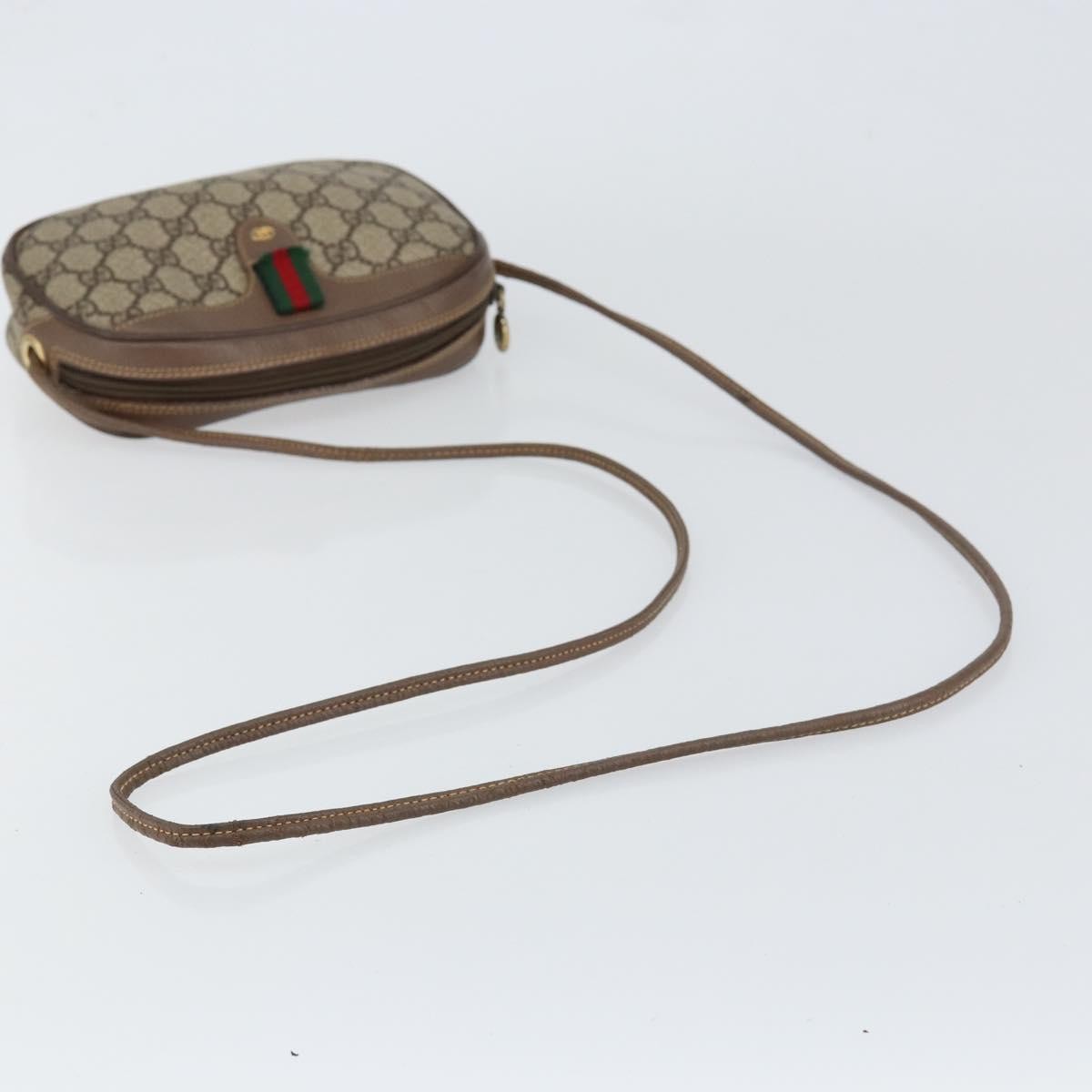 Gucci GUCCI GG Supreme Web Sherry Line Bag PVC Beige Gold 007 58 6112 4023 Authentic 150125
