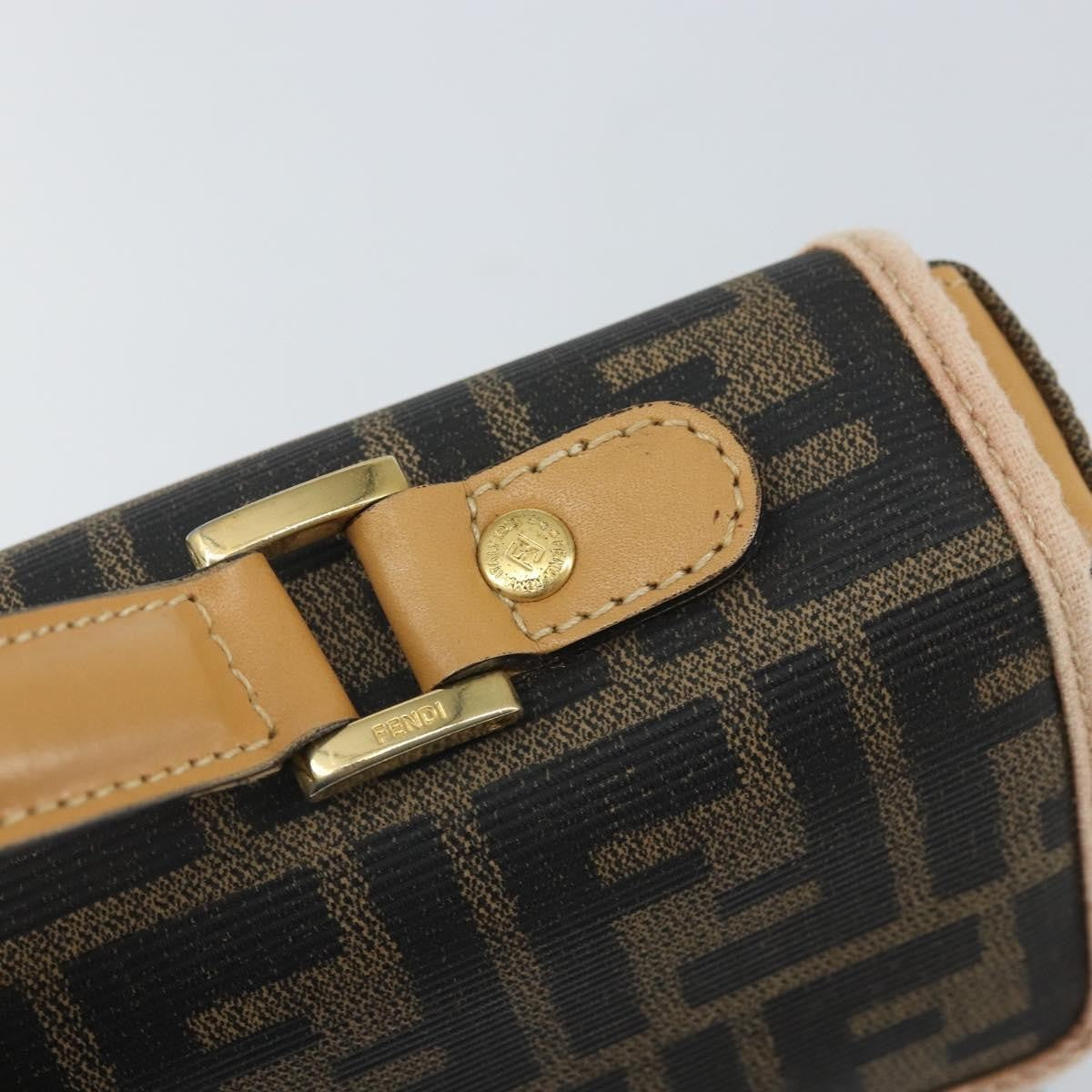 Fendi FENDI Zucca Canvas Hand Bag PVC Brown Black Authentic 158200