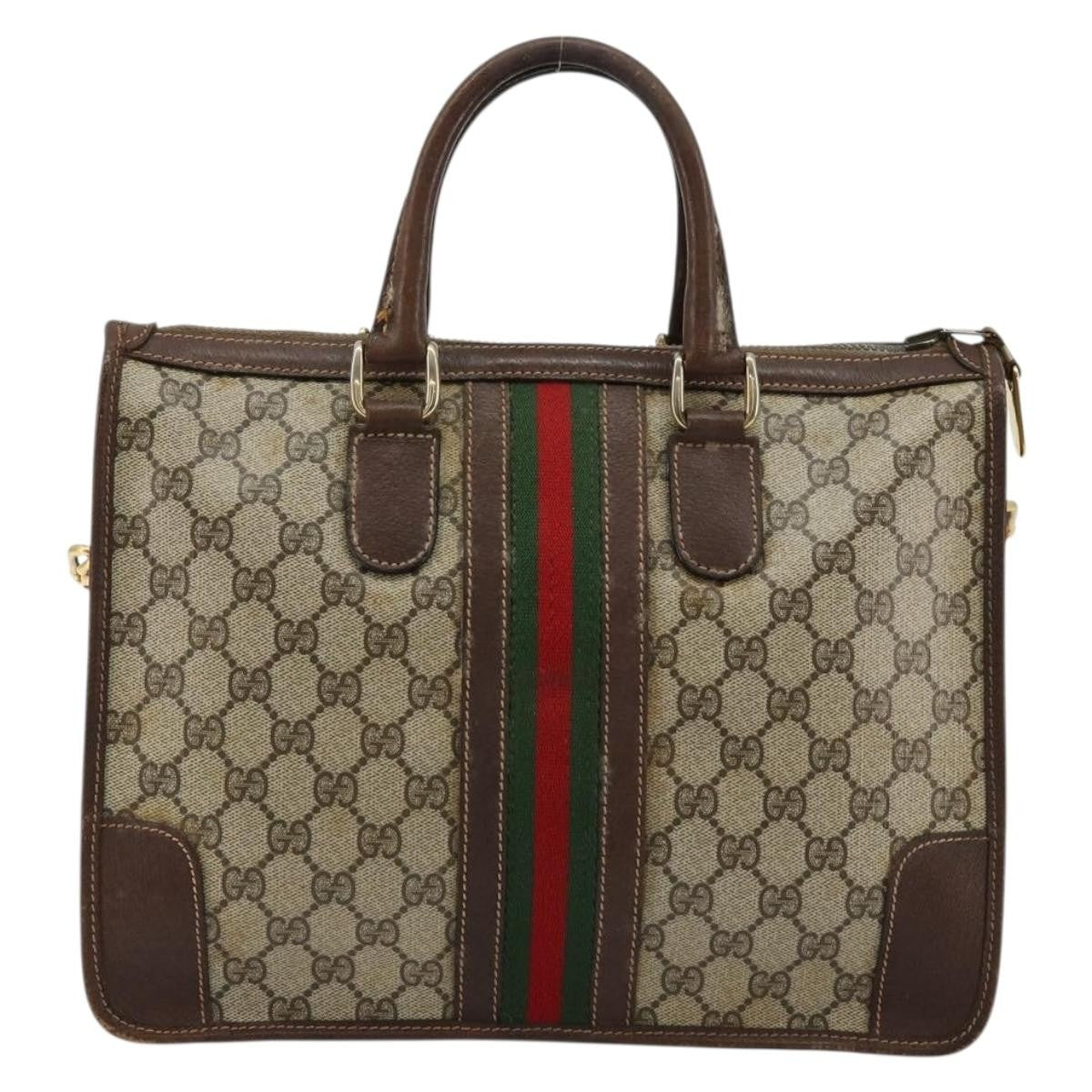 Gucci GUCCI GG Supreme Web Sherry Line Hand Bag PVC 2way Beige Gold Authentic ti3926