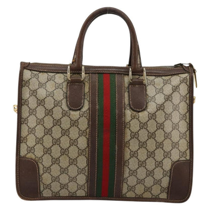 Gucci GUCCI GG Supreme Web Sherry Line Hand Bag PVC 2way Beige Gold Authentic ti3926