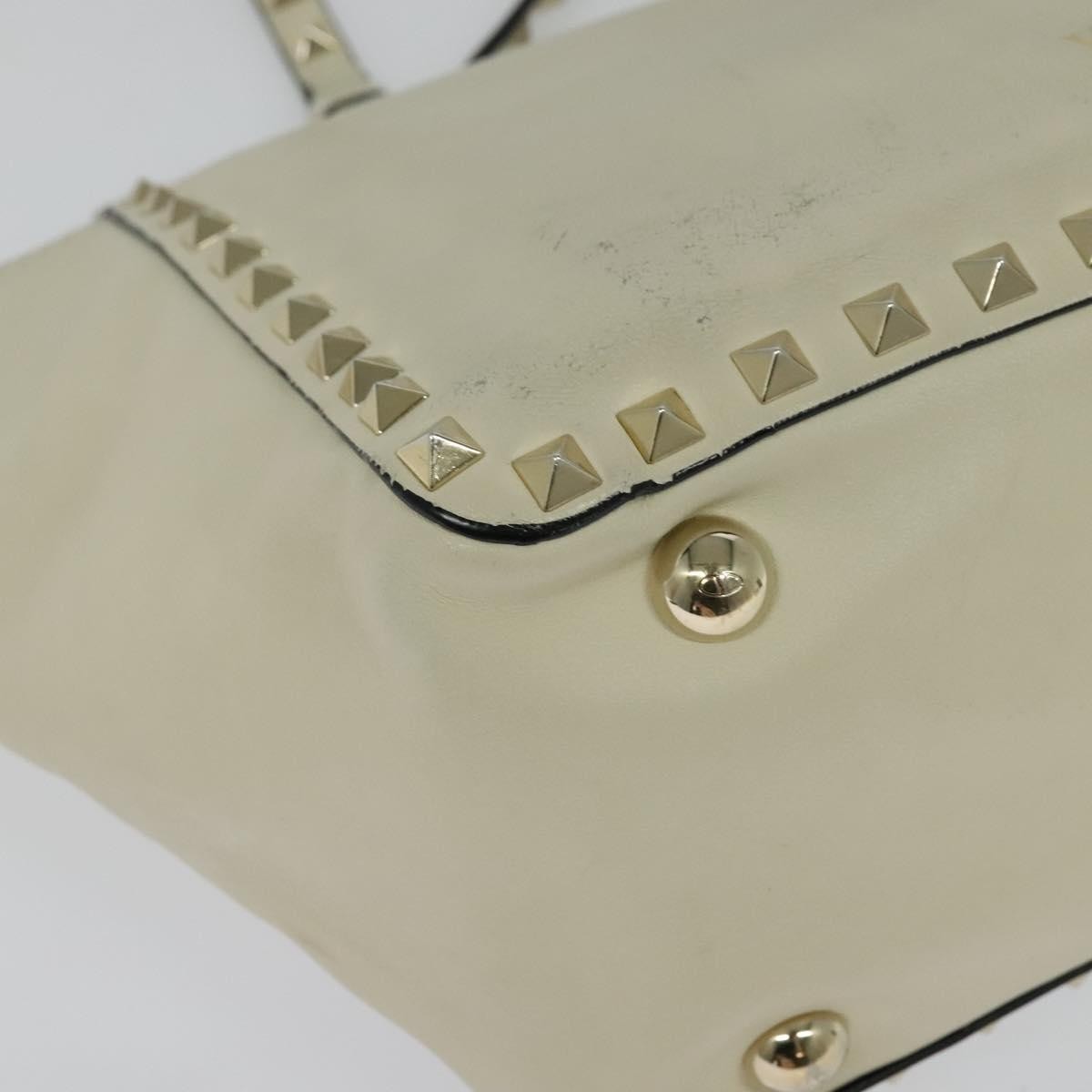 Valentino VALENTINO Studs Tote Bag Leather White Gold Authentic BA3903