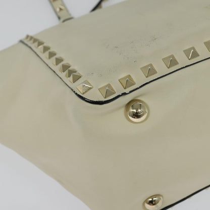 Valentino VALENTINO Studs Tote Bag Leather White Gold Authentic BA3903
