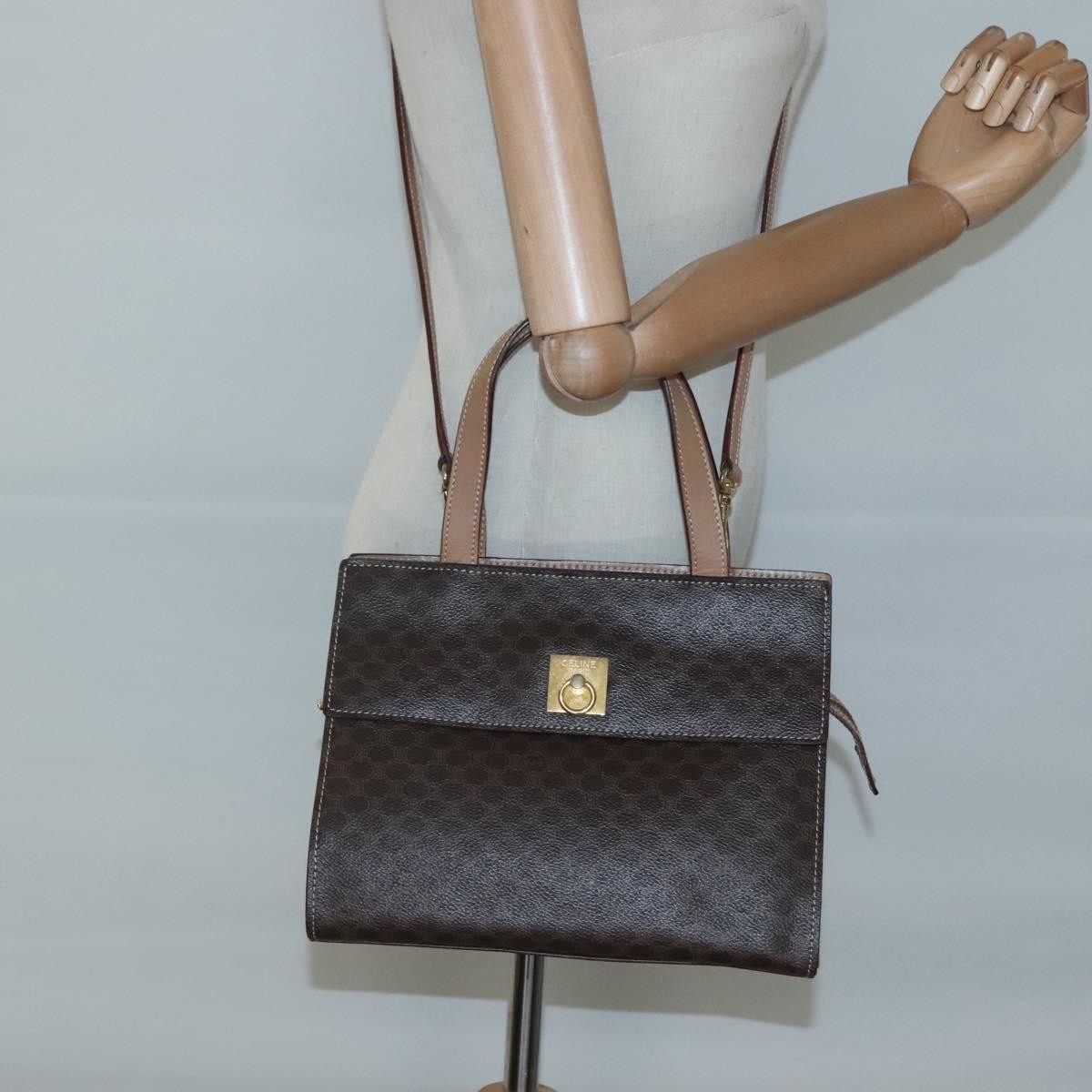 Celine CELINE Macadam Canvas Hand Bag PVC Leather 2way Brown Gold Authentic 123320