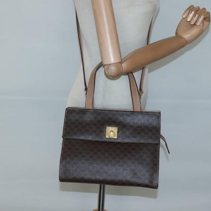 Celine CELINE Macadam Canvas Hand Bag PVC Leather 2way Brown Gold Authentic 123320