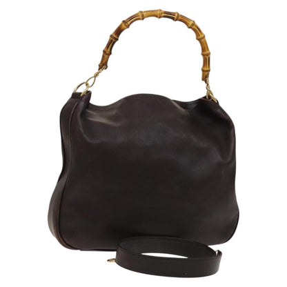 Gucci GUCCI Bamboo Hand Bag Leather 2way Brown Gold 001 2123 1577 Authentic th6173