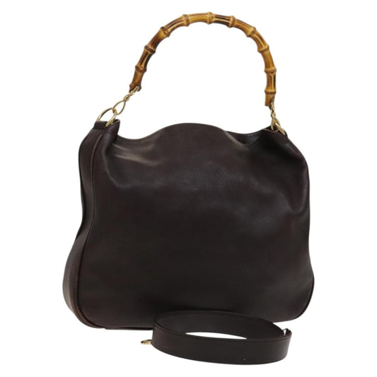 Gucci GUCCI Bamboo Hand Bag Leather 2way Brown Gold 001 2123 1577 Authentic th6173