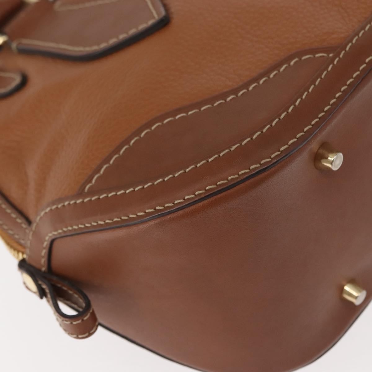 Burberry BURBERRY Hand Bag Leather Brown Gold Authentic ep11577