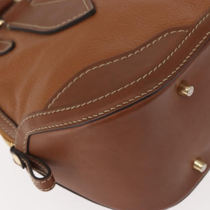 Burberry BURBERRY Hand Bag Leather Brown Gold Authentic ep11577