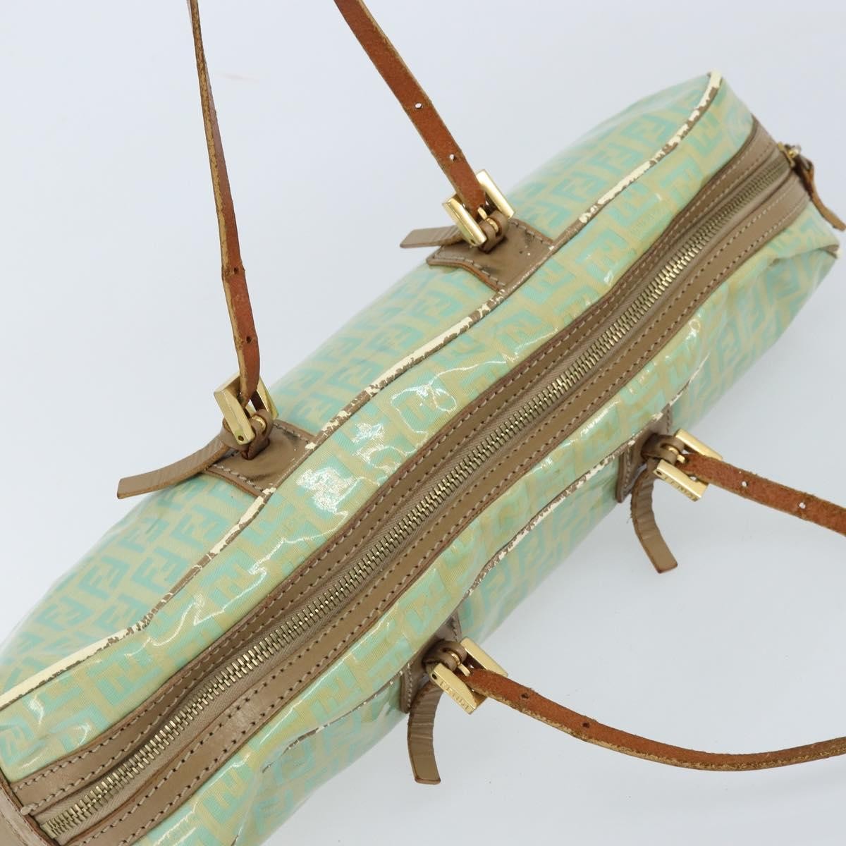 Fendi FENDI Zucchino Canvas Hand Bag Coated Canvas Green Gold Authentic ARZ139
