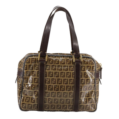 Fendi FENDI Zucchino Canvas Hand Bag Brown Gold Authentic bs21516