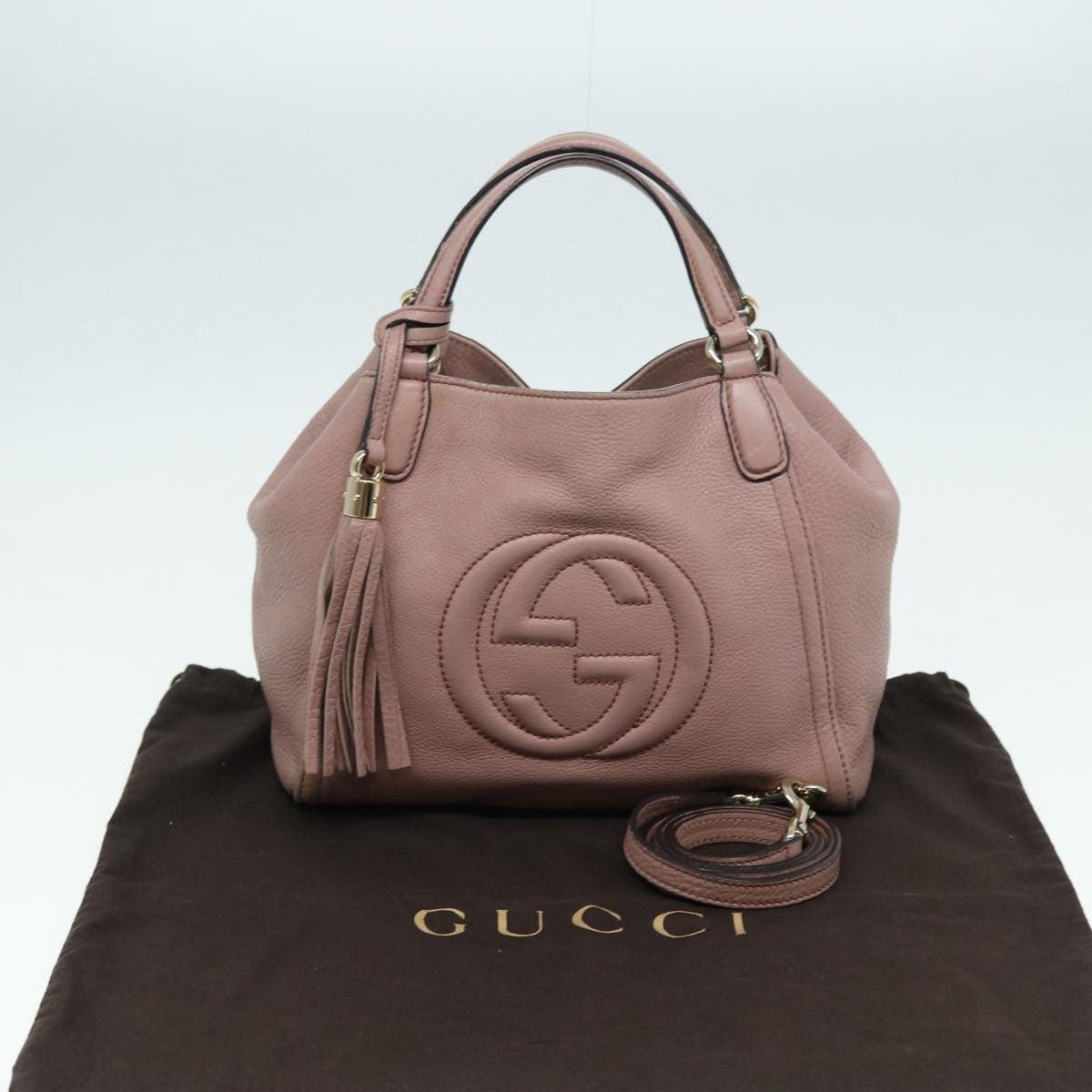 Gucci GUCCI Soho Hand Bag Leather 2way Gold Pink 336751 Authentic am6760