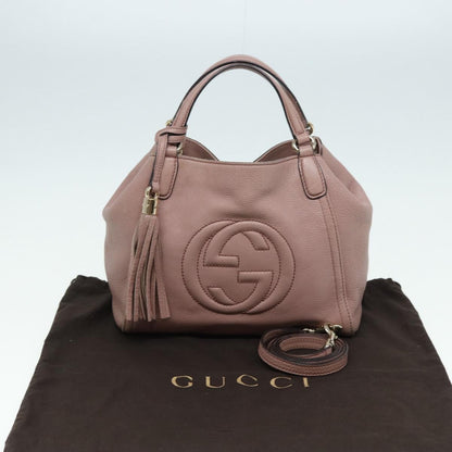 Gucci GUCCI Soho Hand Bag Leather 2way Gold Pink 336751 Authentic am6760