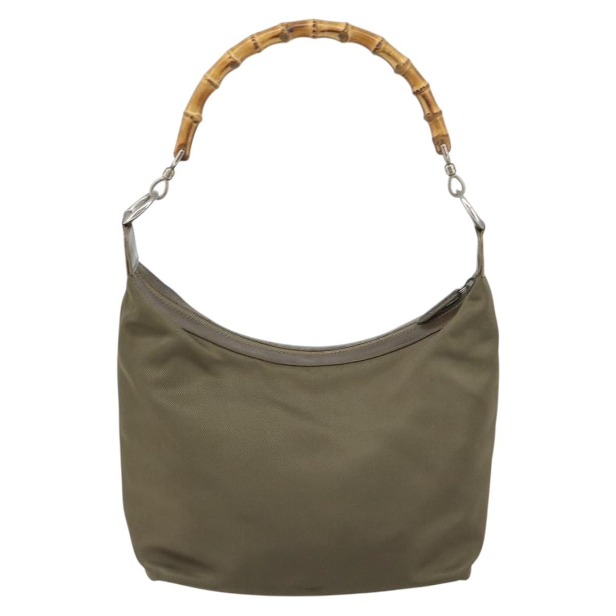 Gucci GUCCI Bamboo Shoulder Bag Nylon Khaki Silver 000 0531 Authentic ep12494